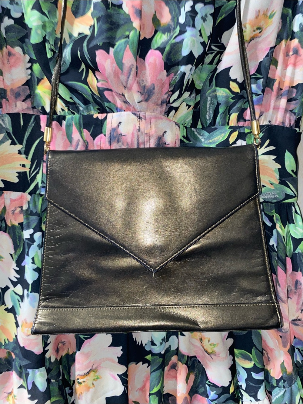 Black Leather Envelope Crossbody Bag